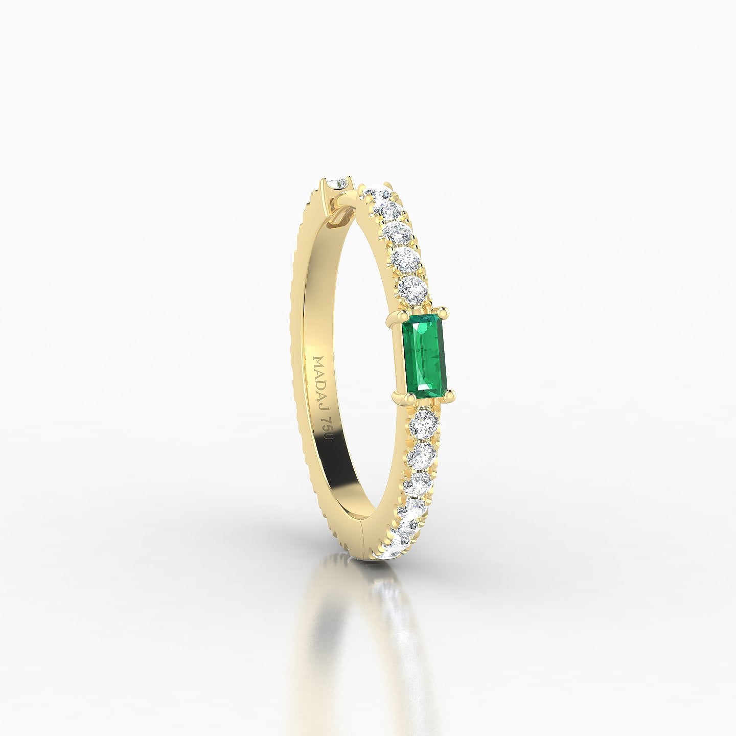 Inanna | 18k Yellow Gold 11 mm Baguette Emerald & Diamond Hoop Piercing