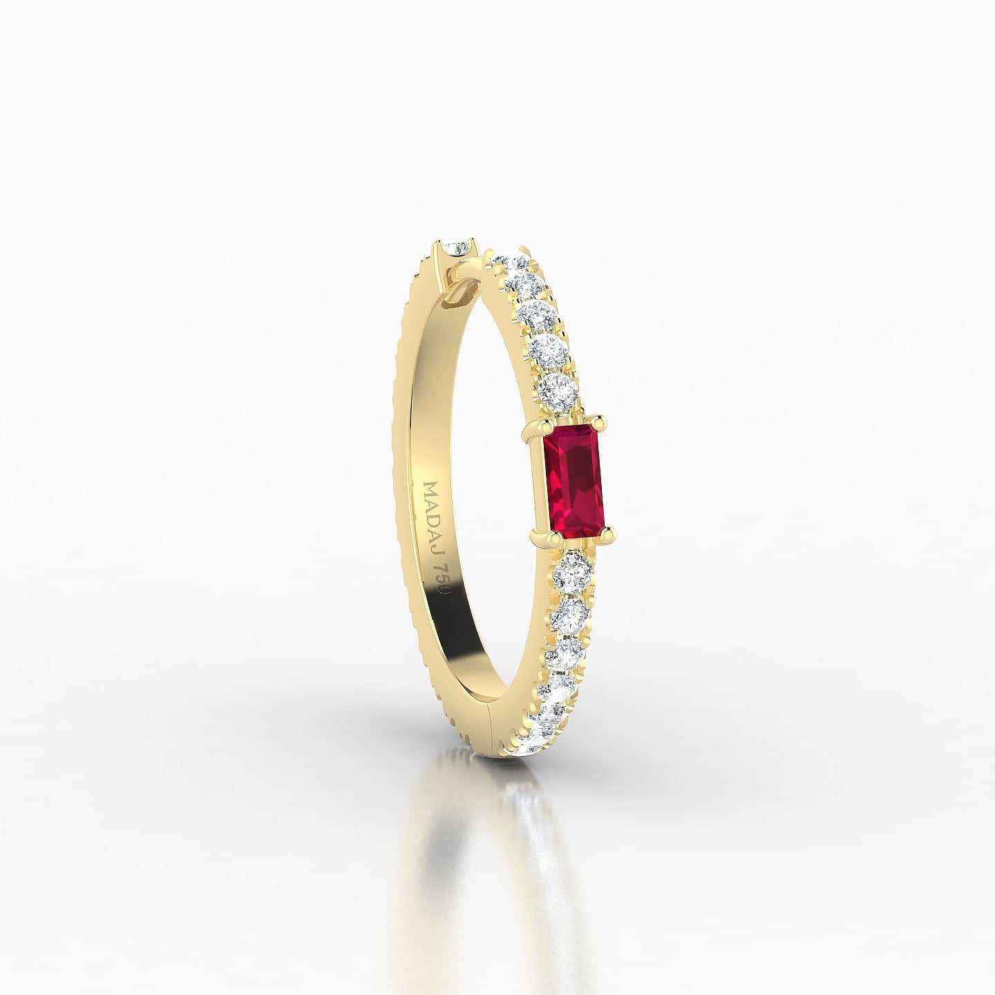 Inanna | 18k Yellow Gold 11 mm Baguette Ruby & Diamond Hoop Piercing