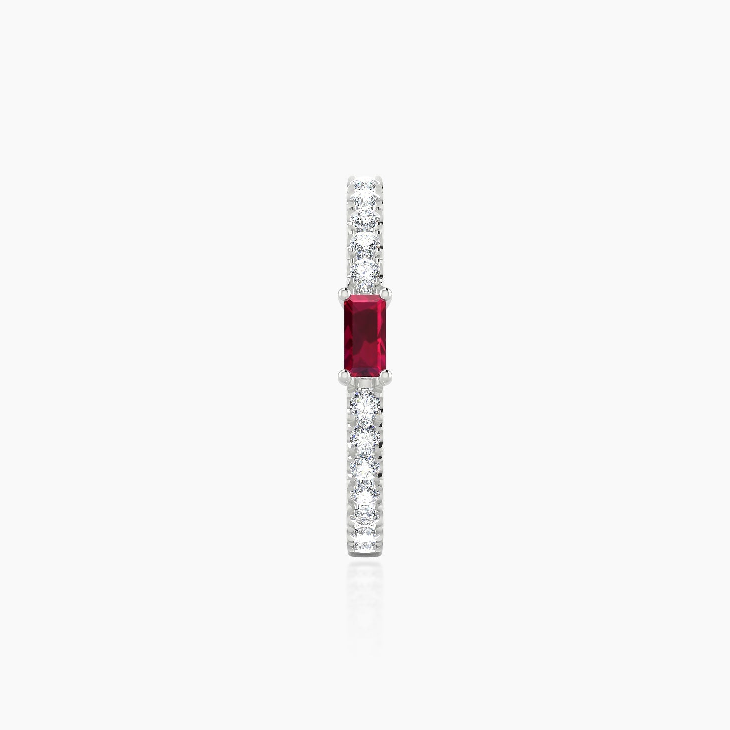 Inanna | 18k White Gold 11 mm Baguette Ruby & Diamond Hoop Piercing