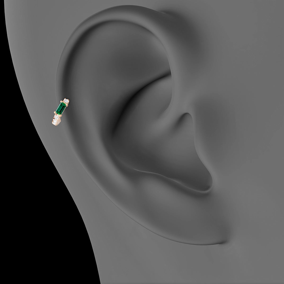 Inanna | 18k Rose Gold 5 mm Baguette Emerald & Diamond Hoop Piercing