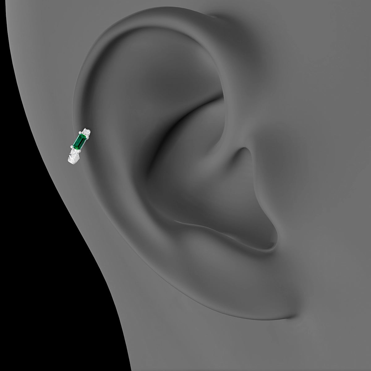 Inanna | 18k White Gold 5 mm Baguette Emerald & Diamond Hoop Piercing
