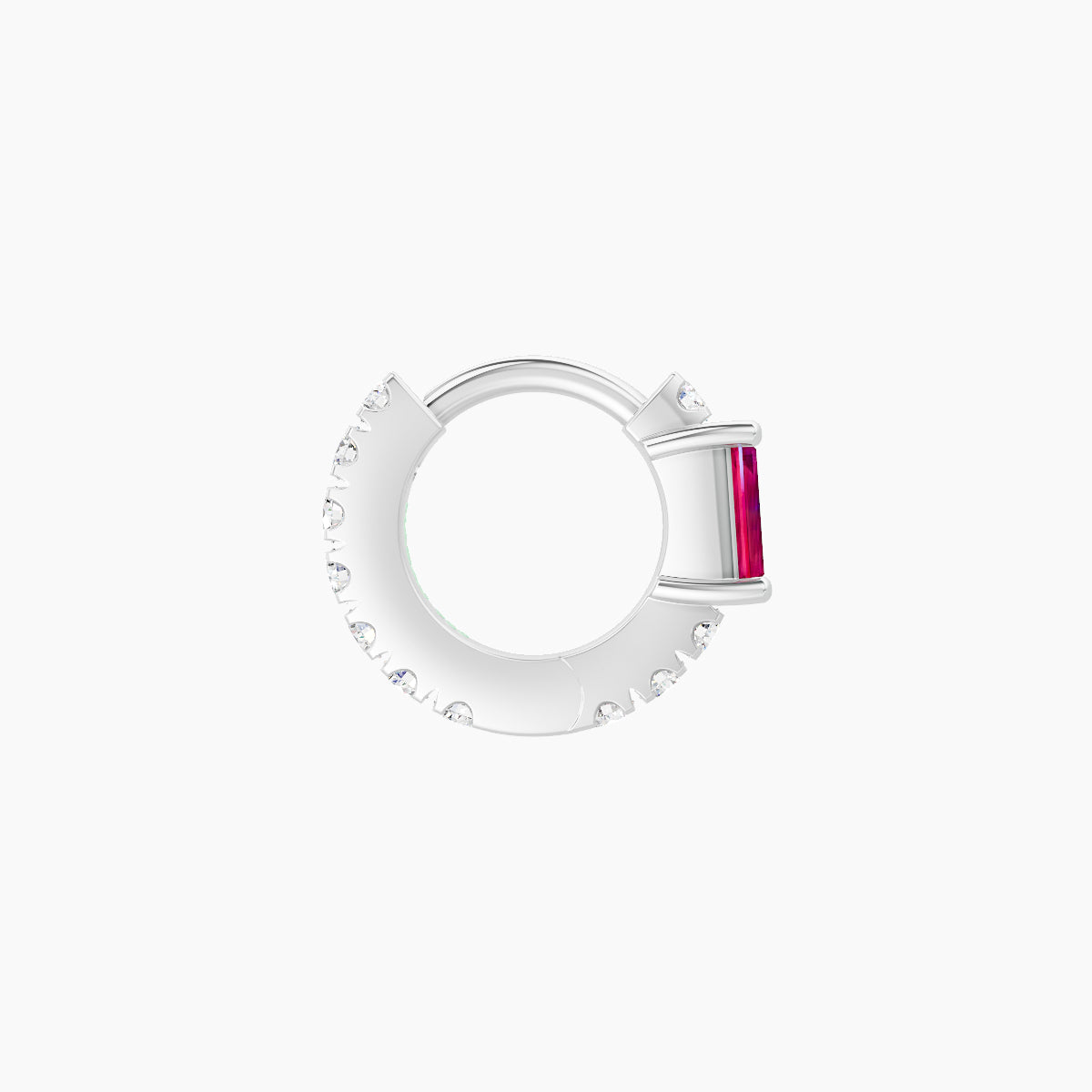 Inanna | 18k White Gold 5 mm Baguette Ruby & Diamond Hoop Piercing