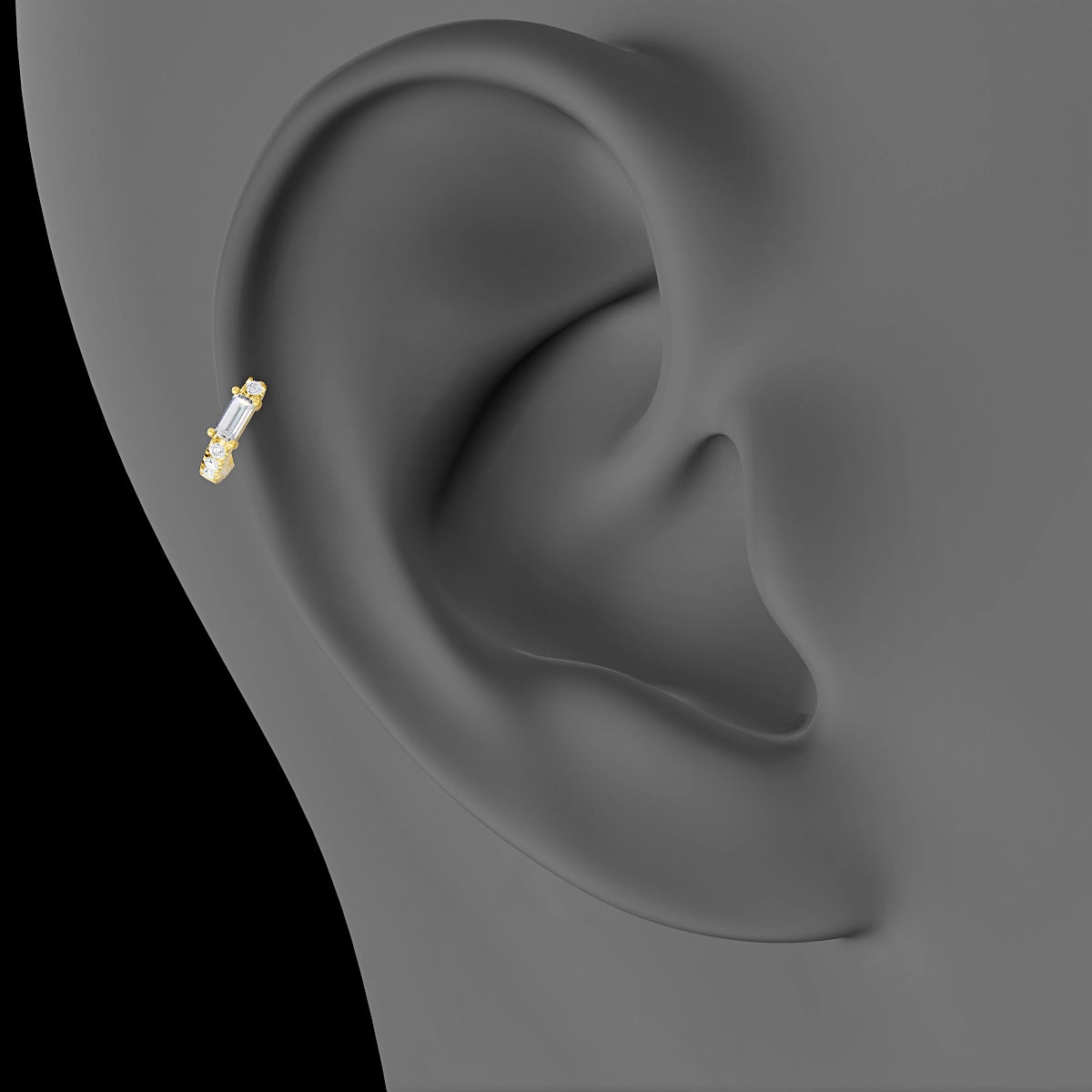 Inanna | 18k Yellow Gold 5 mm Baguette Diamond Hoop Piercing