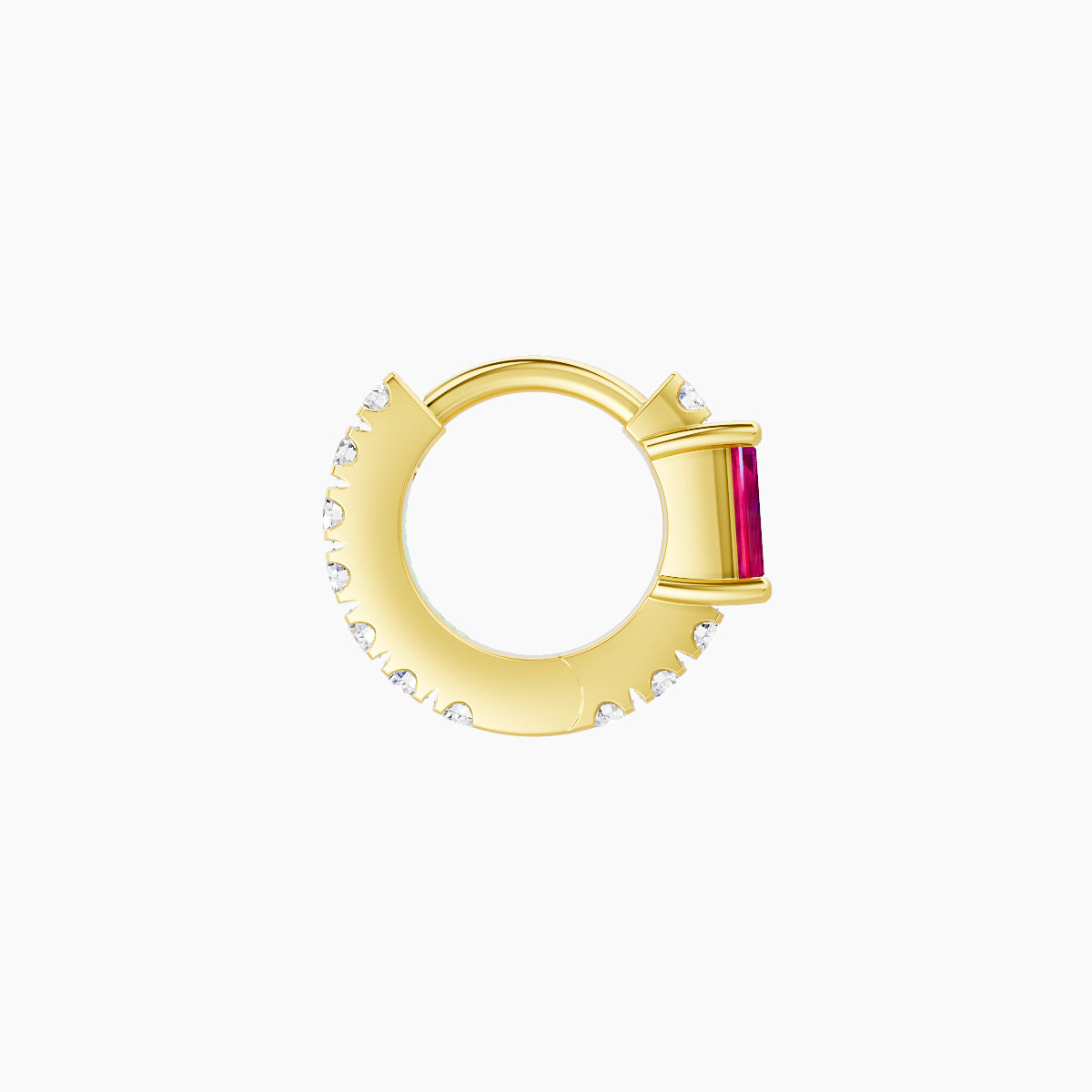 Inanna | 18k Yellow Gold 5 mm Baguette Ruby & Diamond Hoop Piercing