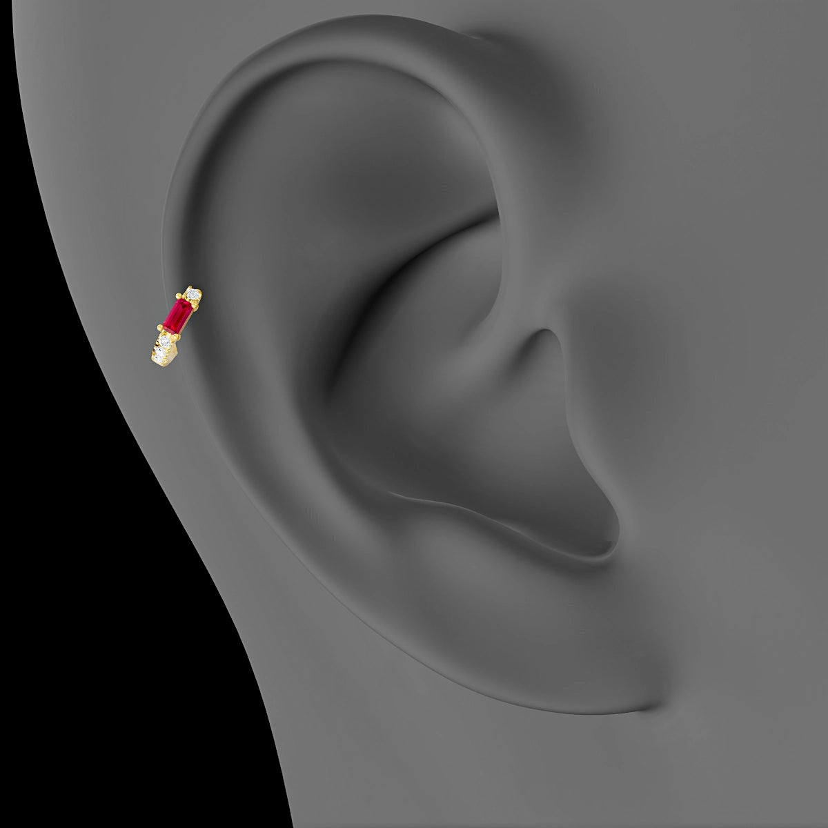 Inanna | 18k Yellow Gold 5 mm Baguette Ruby & Diamond Hoop Piercing