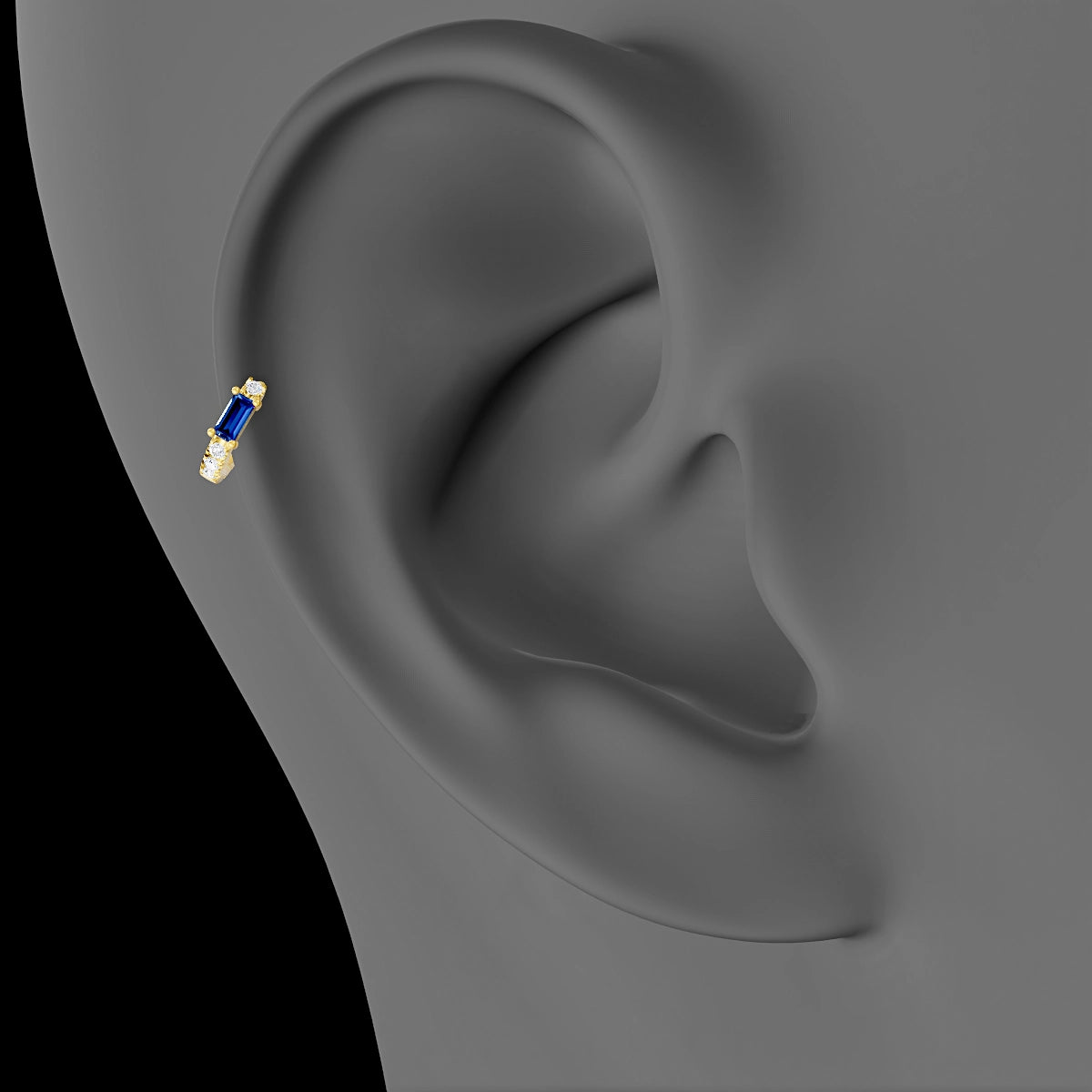 Inanna | 18k Yellow Gold 5 mm Baguette Sapphire & Diamond Hoop Piercing