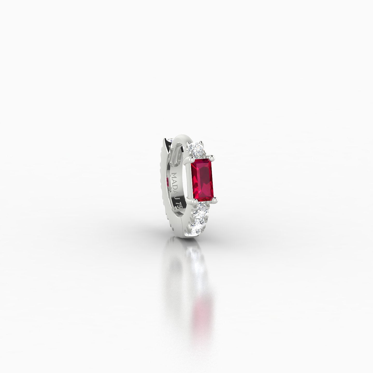 Inanna | 18k White Gold 5 mm Baguette Ruby & Diamond Hoop Piercing