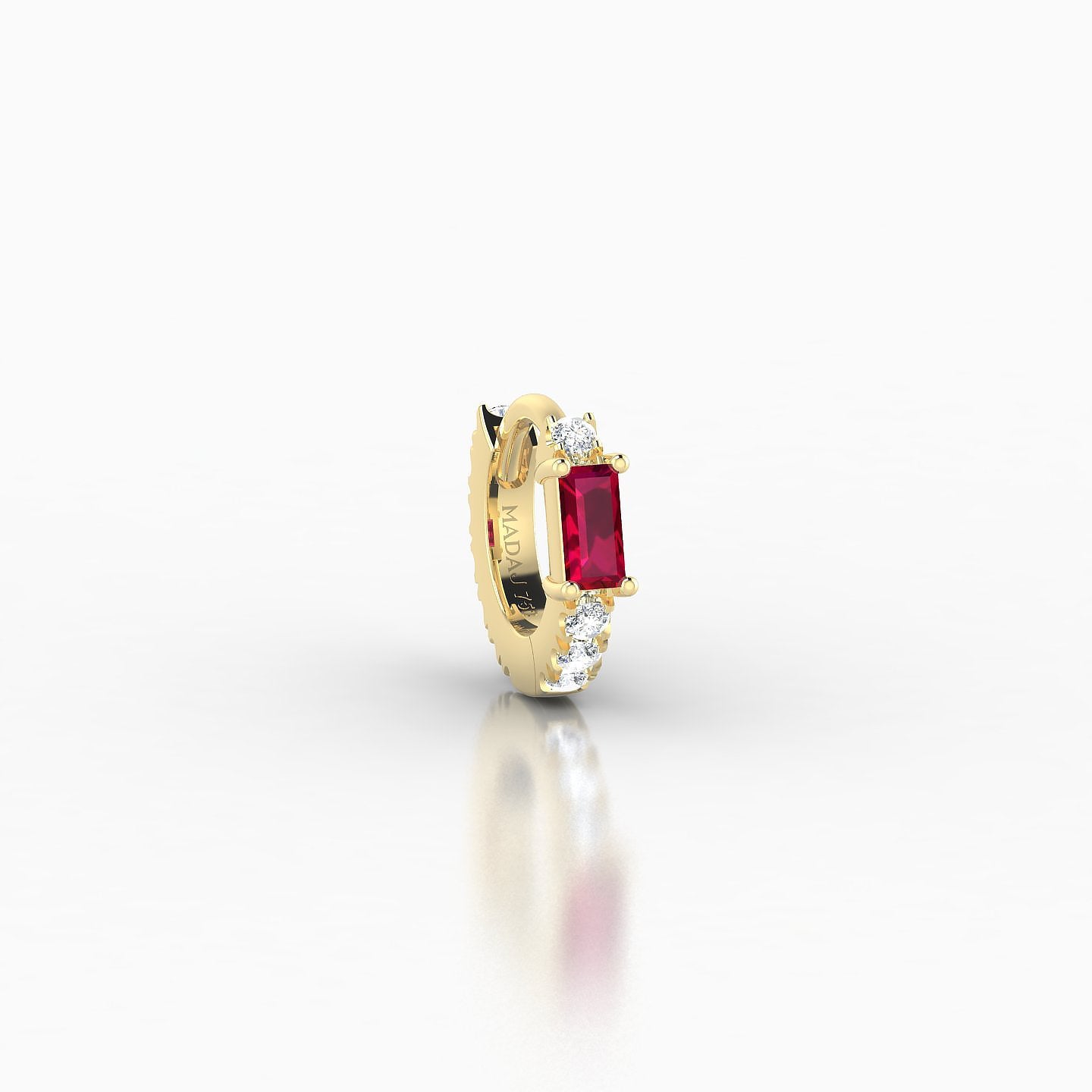 Inanna | 18k Yellow Gold 5 mm Baguette Ruby & Diamond Hoop Piercing