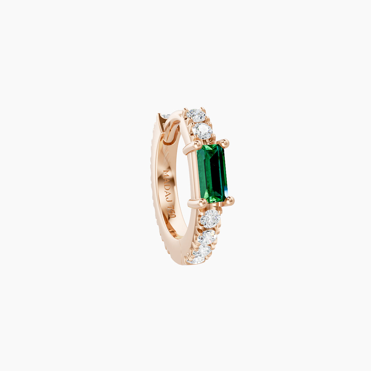 Inanna | 18k Rose Gold 6.5 mm Baguette Emerald & Diamond Hoop Piercing