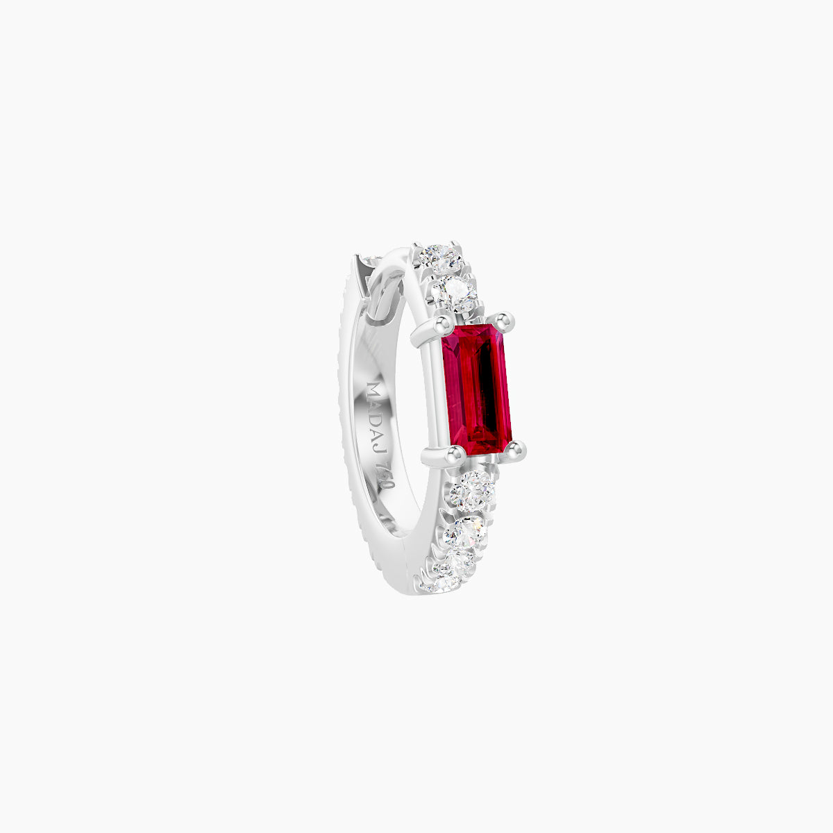 Inanna | 18k White Gold 6.5 mm Baguette Ruby & Diamond Hoop Piercing