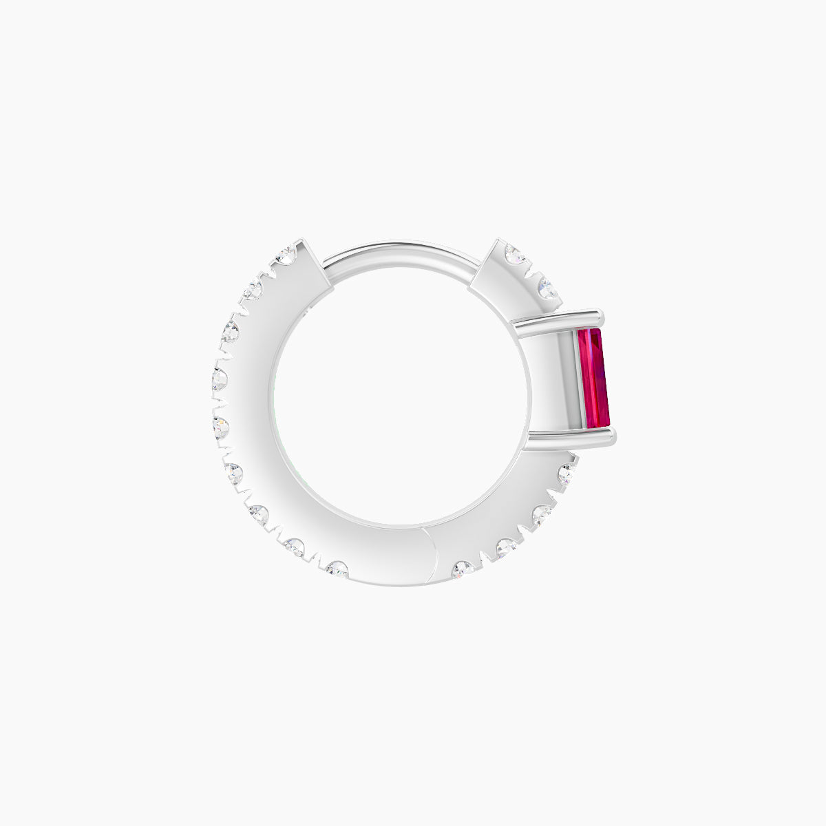 Inanna | 18k White Gold 6.5 mm Baguette Ruby & Diamond Hoop Piercing