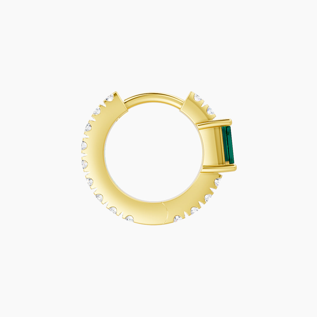 Inanna | 18k Yellow Gold 6.5 mm Baguette Emerald & Diamond Hoop Piercing