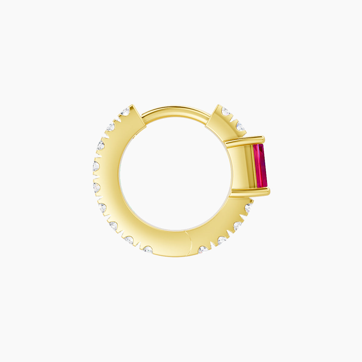 Inanna | 18k Yellow Gold 6.5 mm Baguette Ruby & Diamond Hoop Piercing