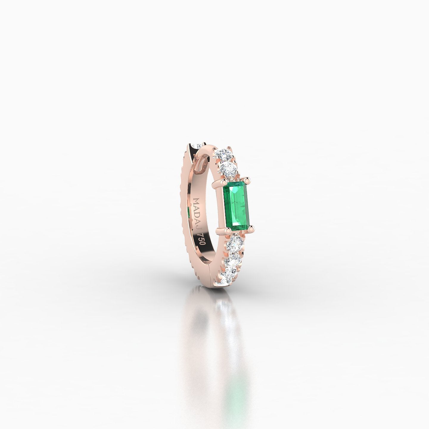 Inanna | 18k Rose Gold 6.5 mm Baguette Emerald & Diamond Hoop Piercing