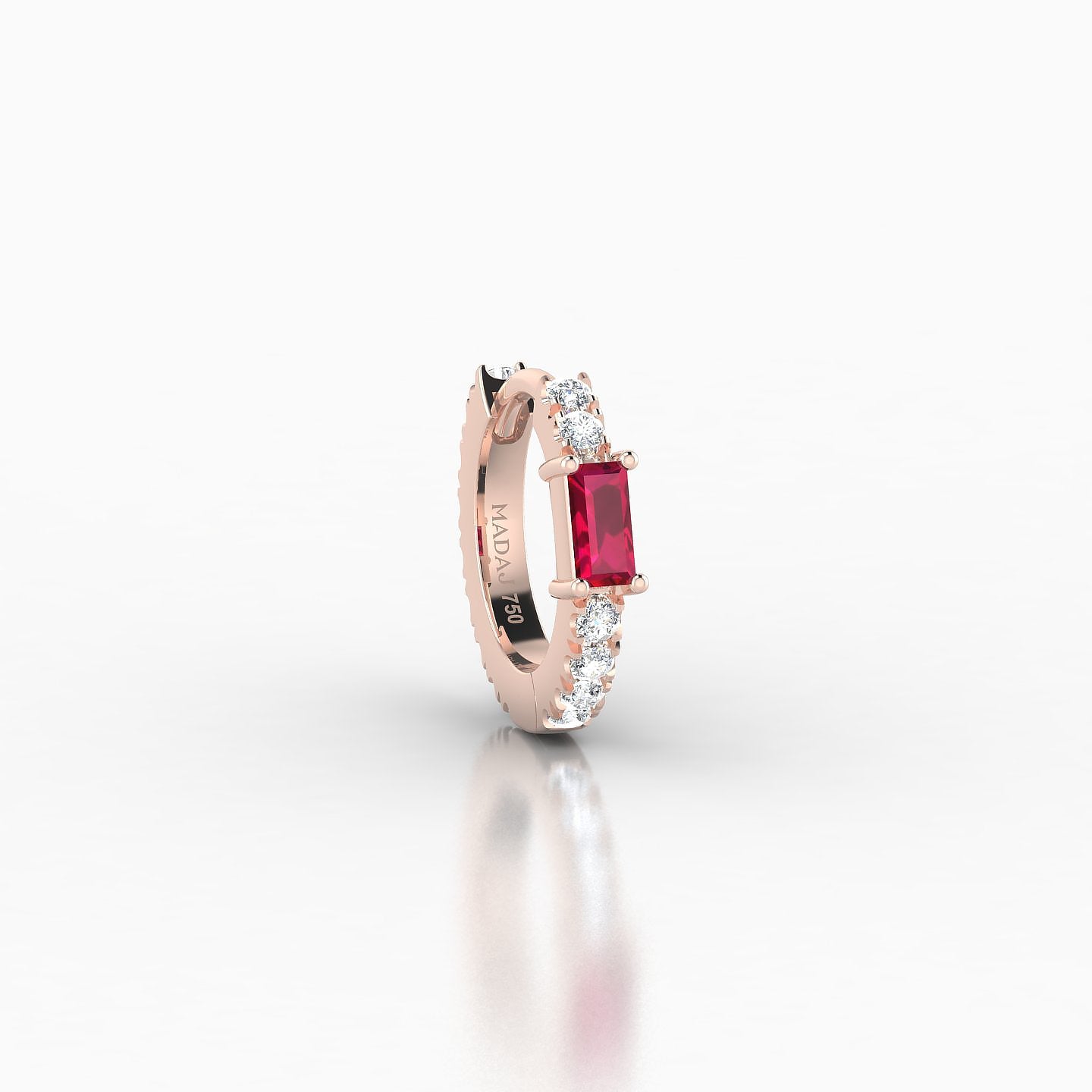 Inanna | 18k Rose Gold 6.5 mm Baguette Ruby & Diamond Hoop Piercing