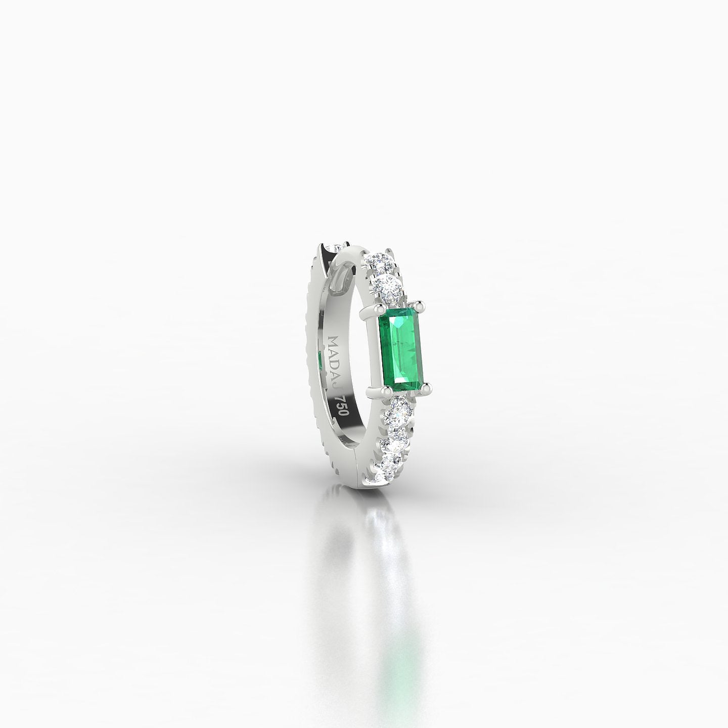 Inanna | 18k White Gold 6.5 mm Baguette Emerald & Diamond Hoop Piercing