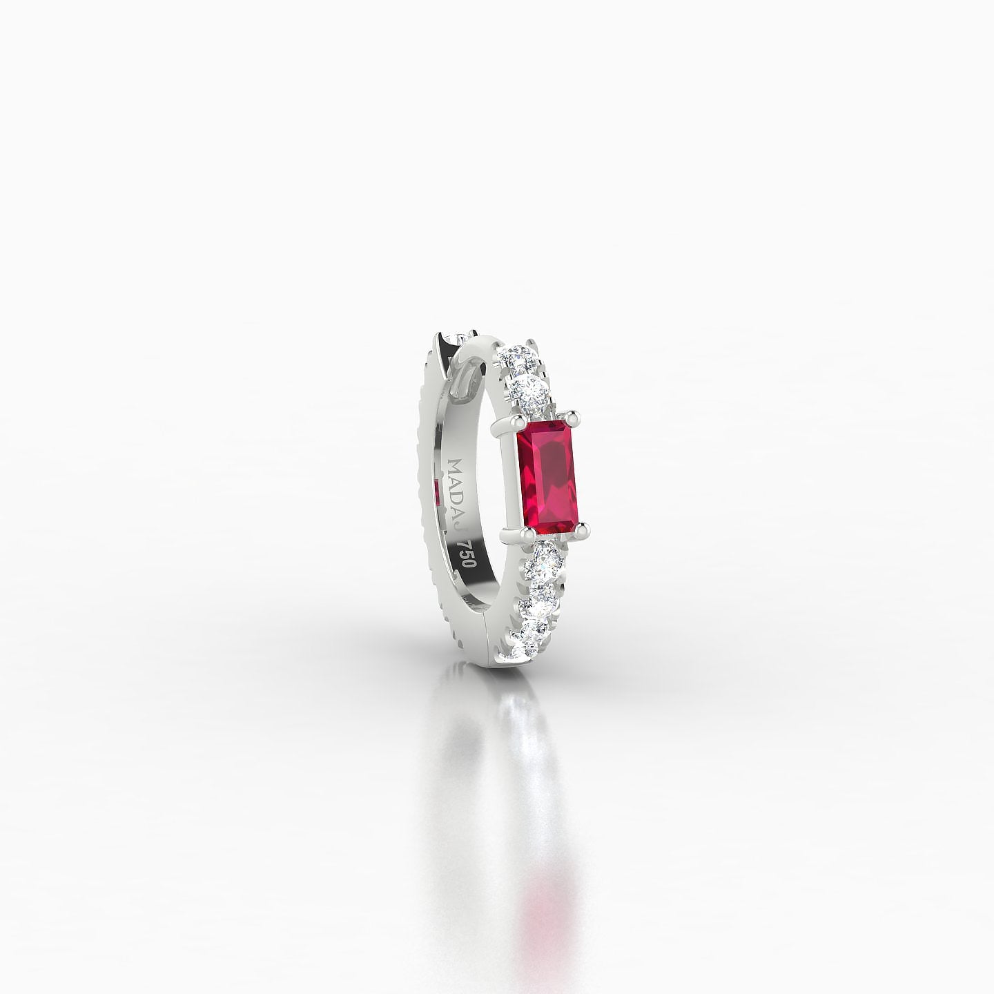 Inanna | 18k White Gold 6.5 mm Baguette Ruby & Diamond Hoop Piercing