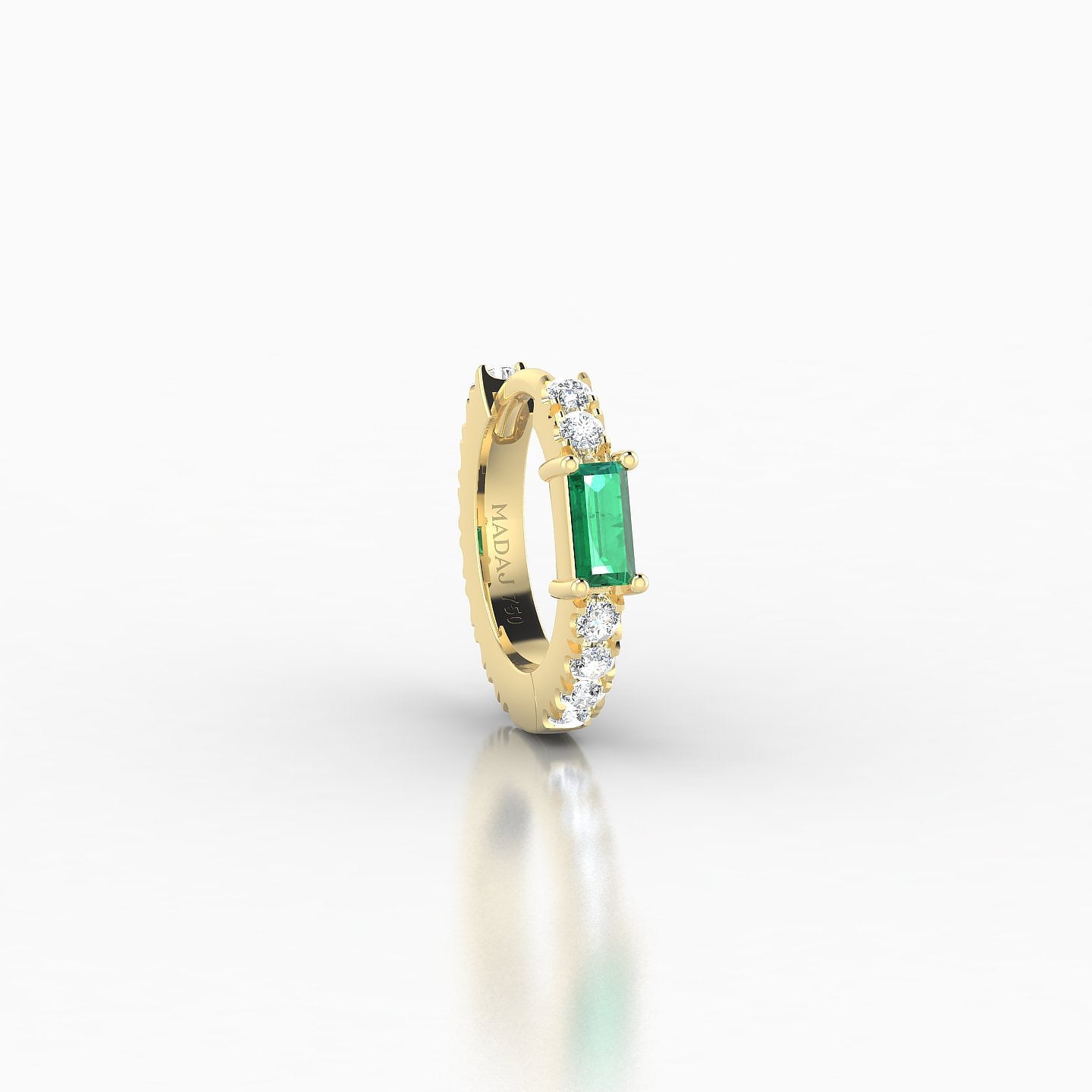 Inanna | 18k Yellow Gold 6.5 mm Baguette Emerald & Diamond Hoop Piercing