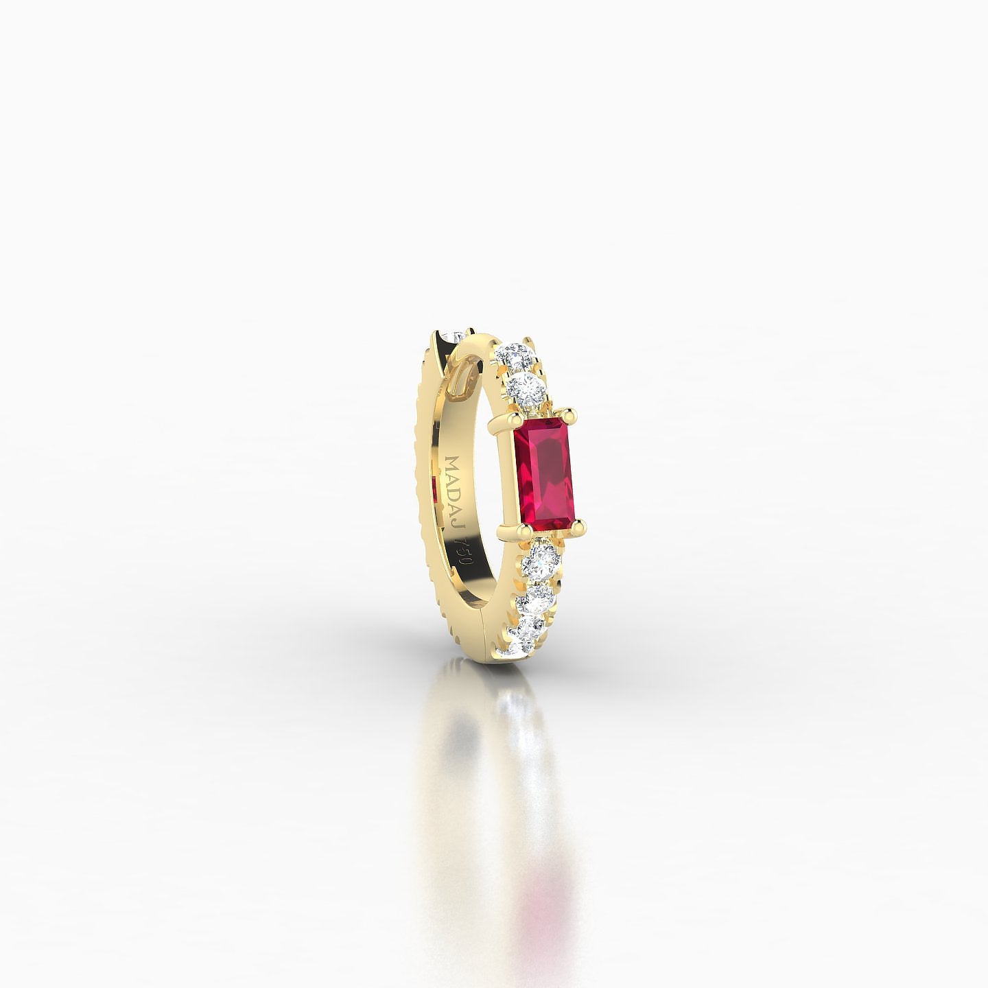 Inanna | 18k Yellow Gold 6.5 mm Baguette Ruby & Diamond Hoop Piercing