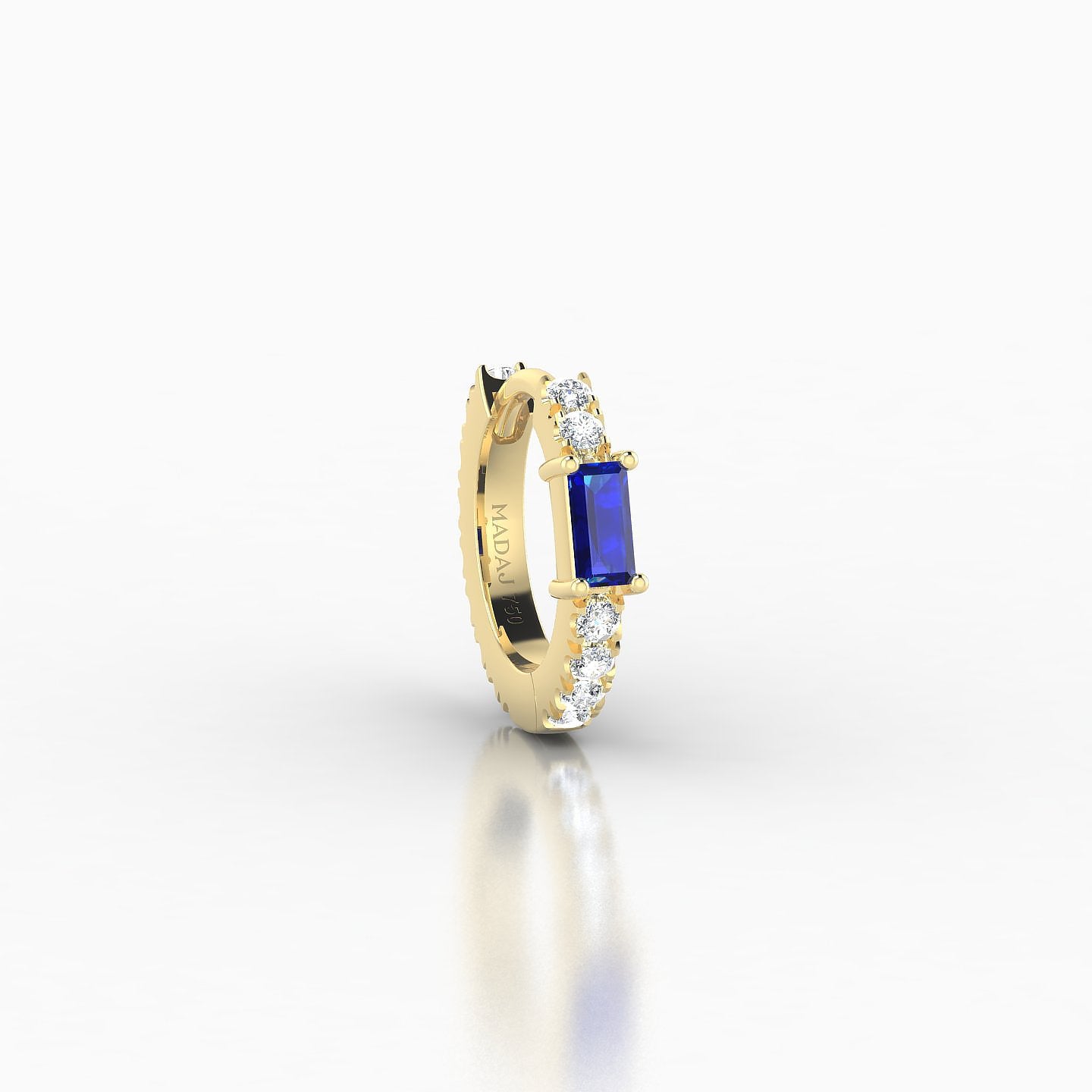 Inanna | 18k Yellow Gold 6.5 mm Baguette Sapphire & Diamond Hoop Piercing