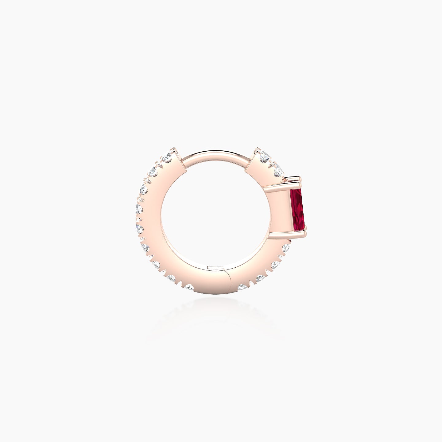 Inanna | 18k Rose Gold 6.5 mm Baguette Ruby & Diamond Hoop Piercing