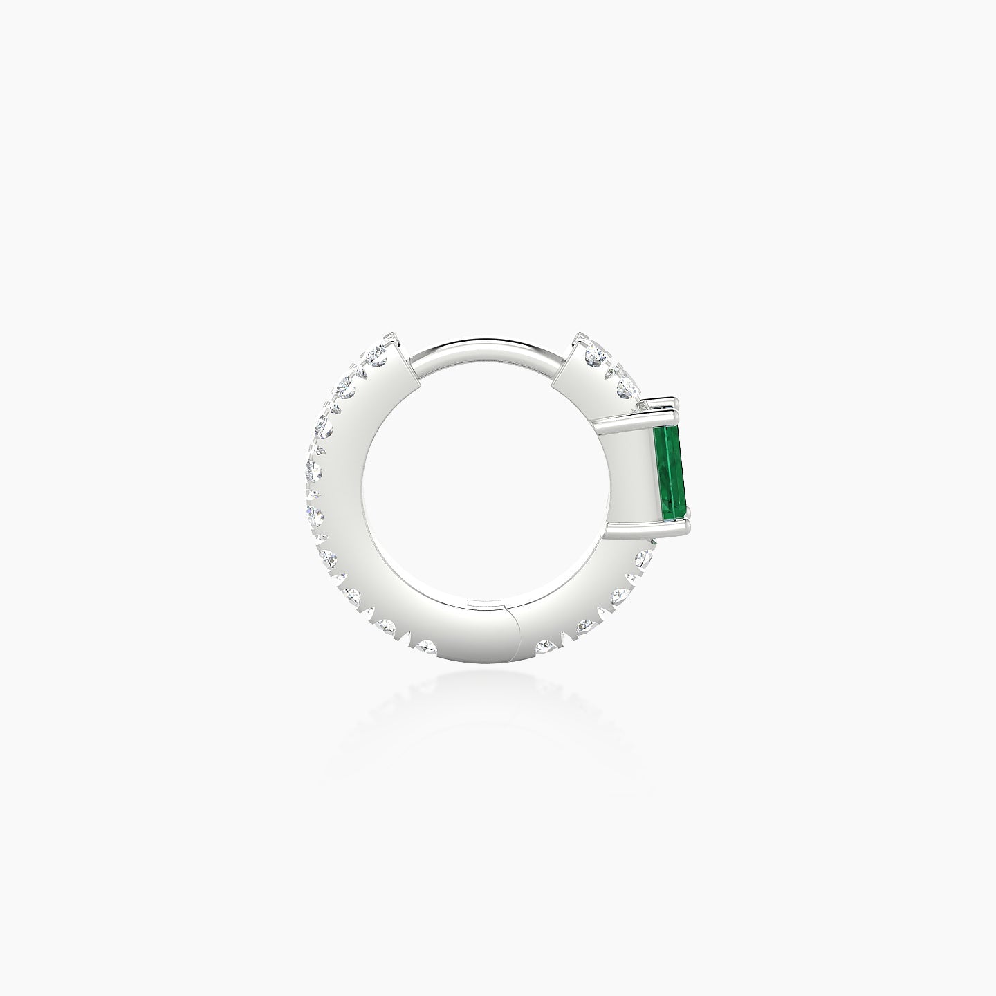 Inanna | 18k White Gold 6.5 mm Baguette Emerald & Diamond Hoop Piercing