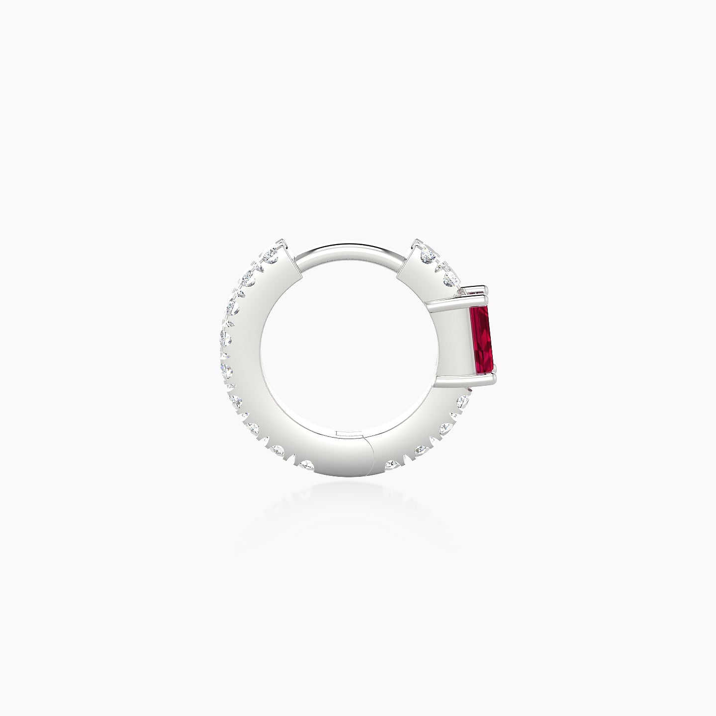 Inanna | 18k White Gold 6.5 mm Baguette Ruby & Diamond Hoop Piercing