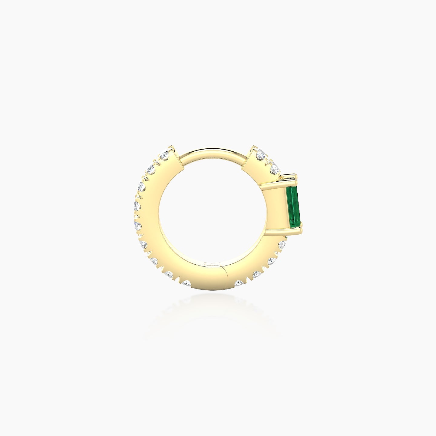 Inanna | 18k Yellow Gold 6.5 mm Baguette Emerald & Diamond Hoop Piercing