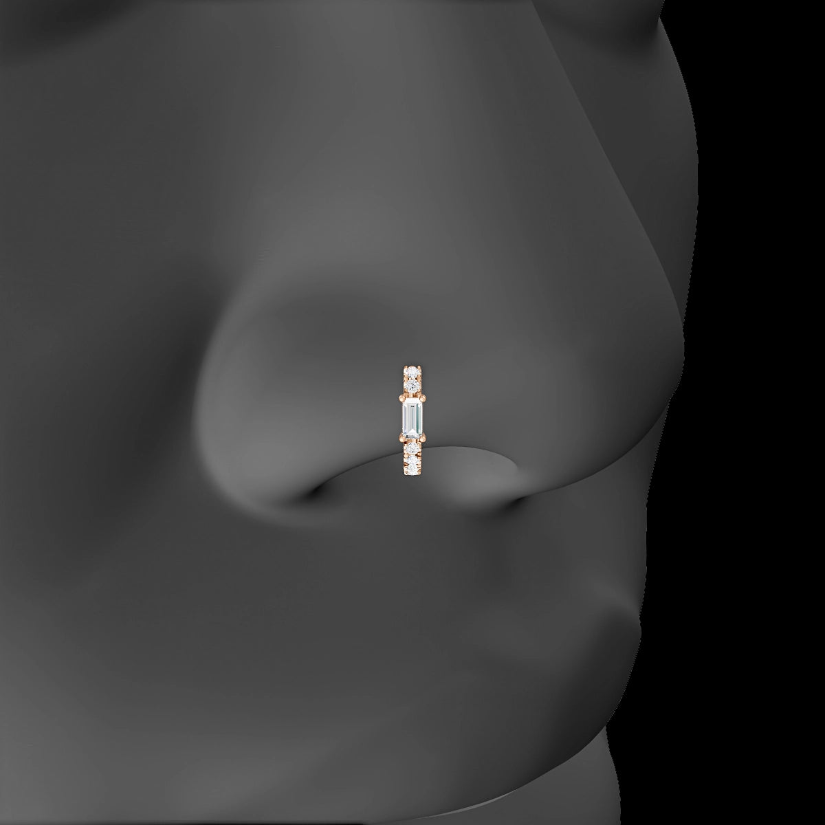 Inanna | 18k Rose Gold 6.5 mm Baguette Diamond Nose Ring Piercing