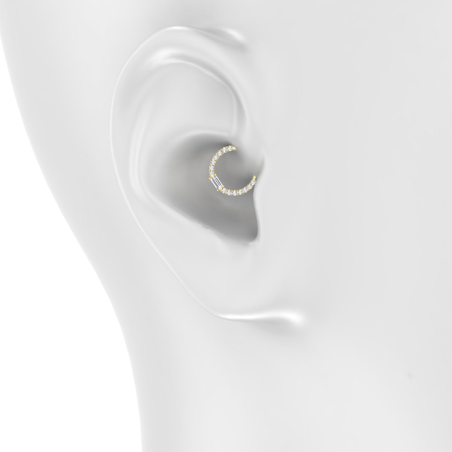 Inanna | 18k Yellow Gold 8 mm Baguette Diamond Daith Piercing