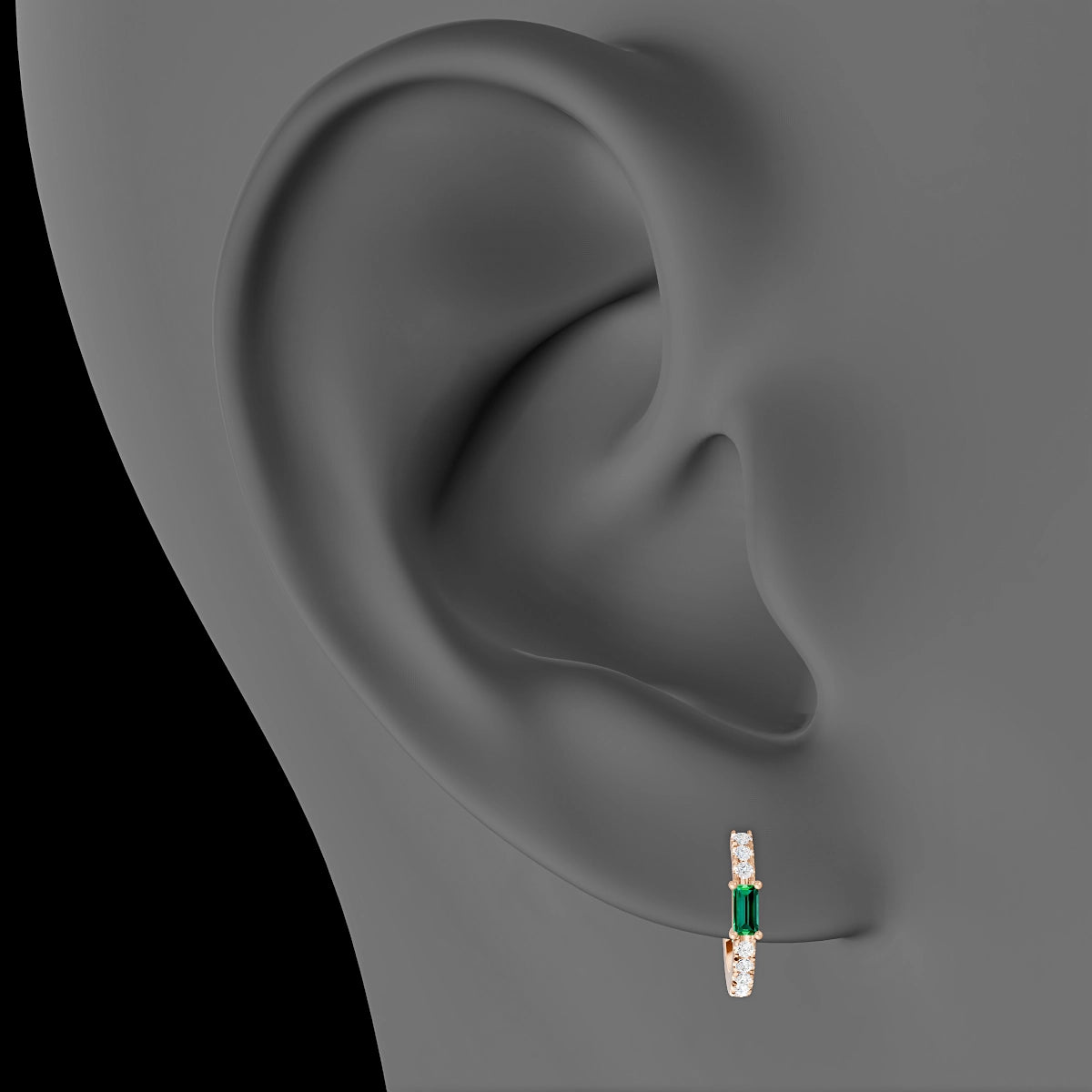 Inanna | 18k Rose Gold 8 mm Baguette Emerald & Diamond Hoop Piercing