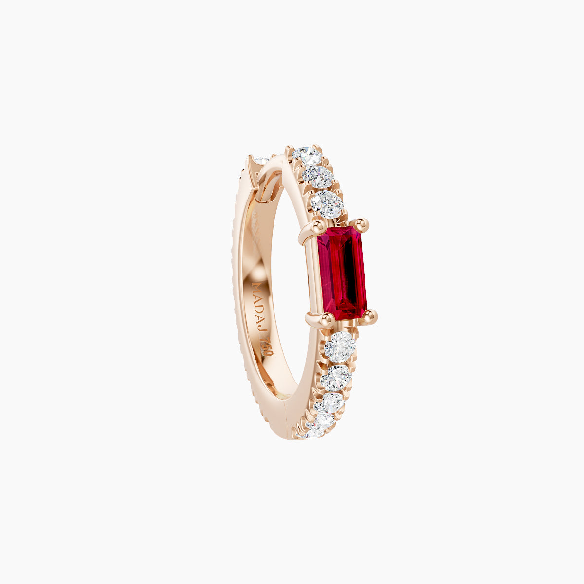 Inanna | 18k Rose Gold 8 mm Baguette Ruby & Diamond Hoop Piercing