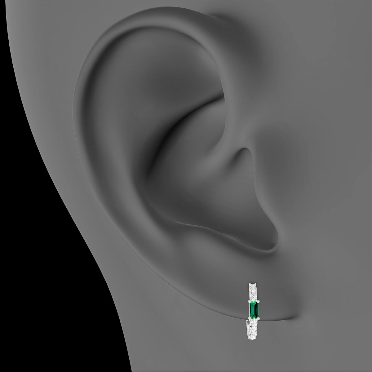 Inanna | 18k White Gold 8 mm Baguette Emerald & Diamond Hoop Piercing