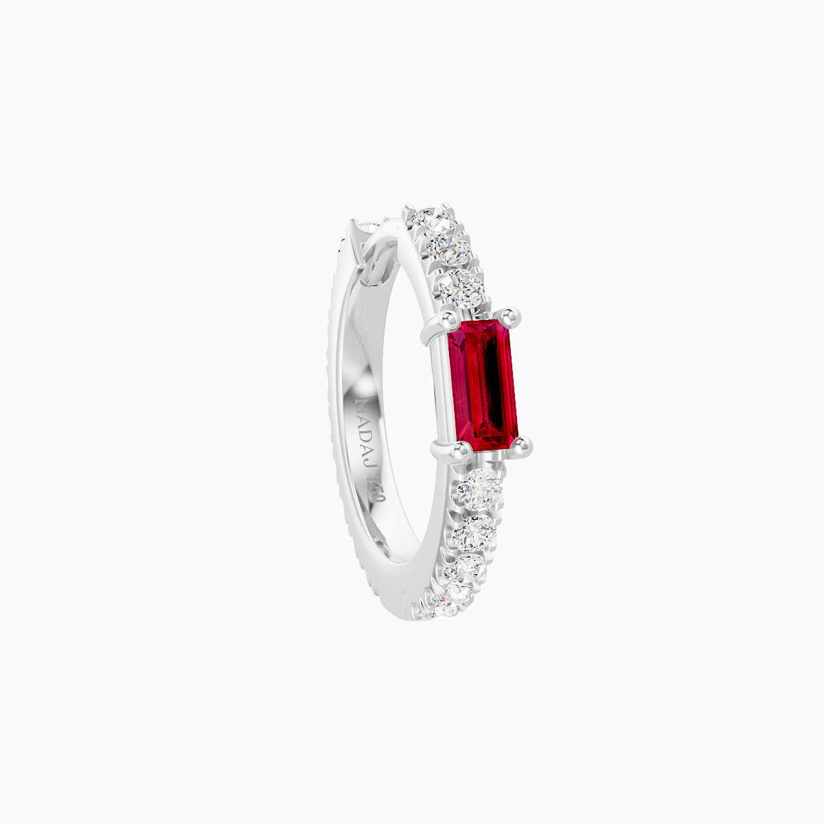 Inanna | 18k White Gold 8 mm Baguette Ruby & Diamond Hoop Piercing