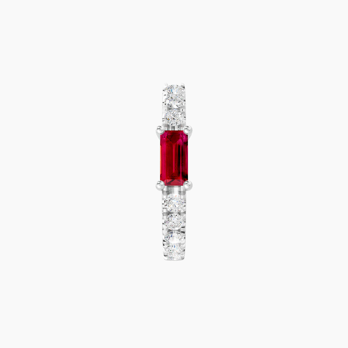 Inanna | 18k White Gold 8 mm Baguette Ruby & Diamond Hoop Piercing
