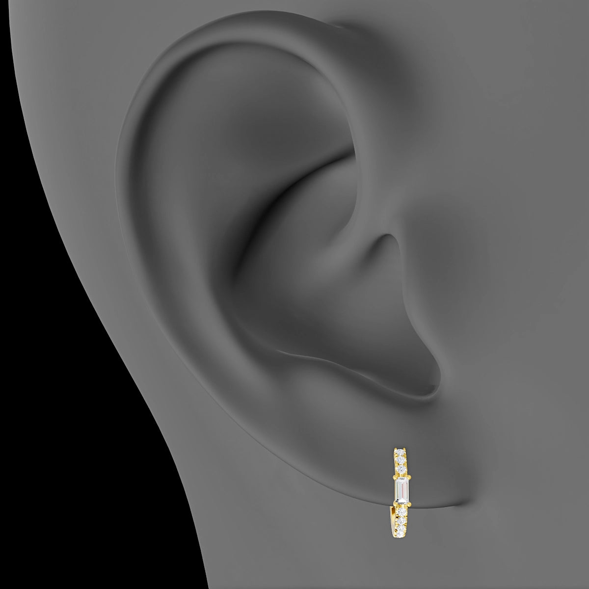 Inanna | 18k Yellow Gold 8 mm Baguette Diamond Hoop Piercing