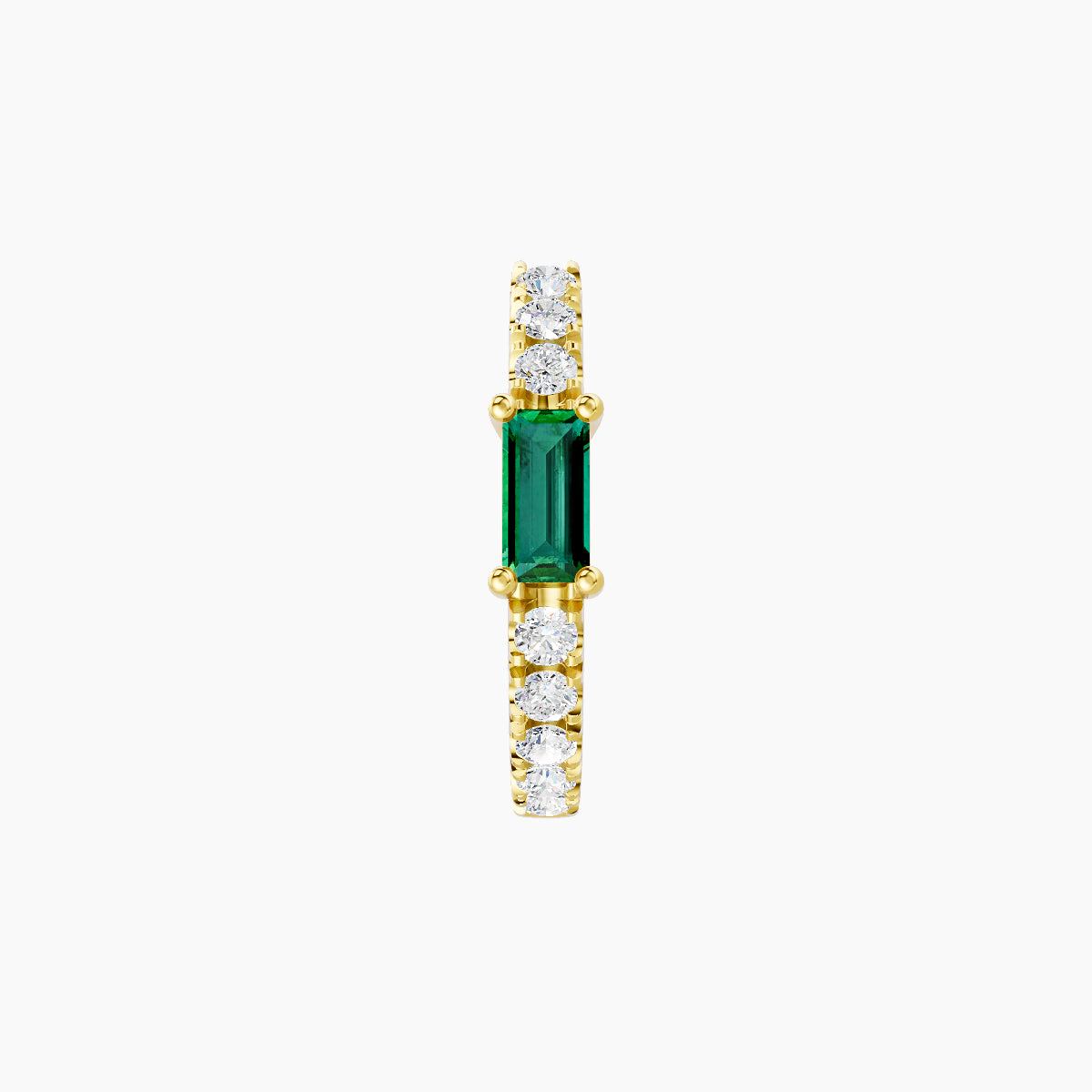 Inanna | 18k Yellow Gold 8 mm Baguette Emerald & Diamond Hoop Piercing