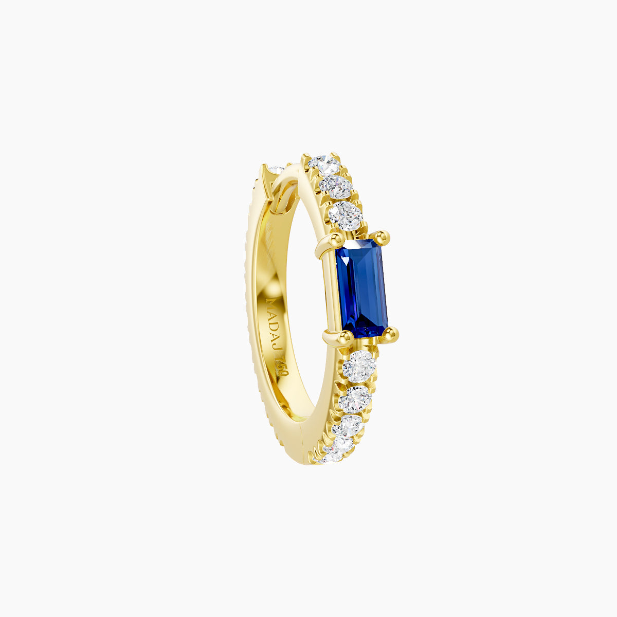 Inanna | 18k Yellow Gold 8 mm Baguette Sapphire & Diamond Hoop Piercing