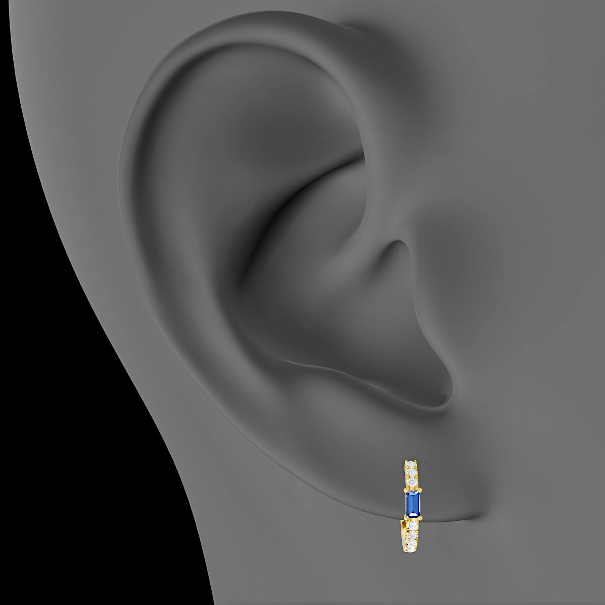 Inanna | 18k Yellow Gold 8 mm Baguette Sapphire & Diamond Hoop Piercing