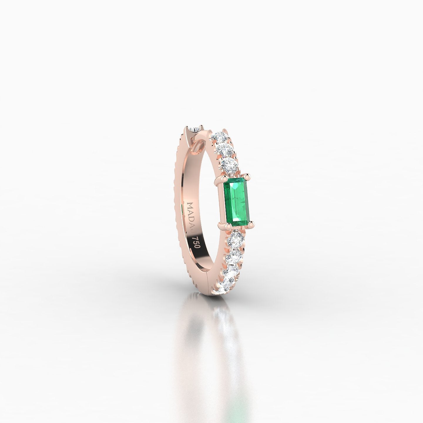 Inanna | 18k Rose Gold 8 mm Baguette Emerald & Diamond Hoop Piercing