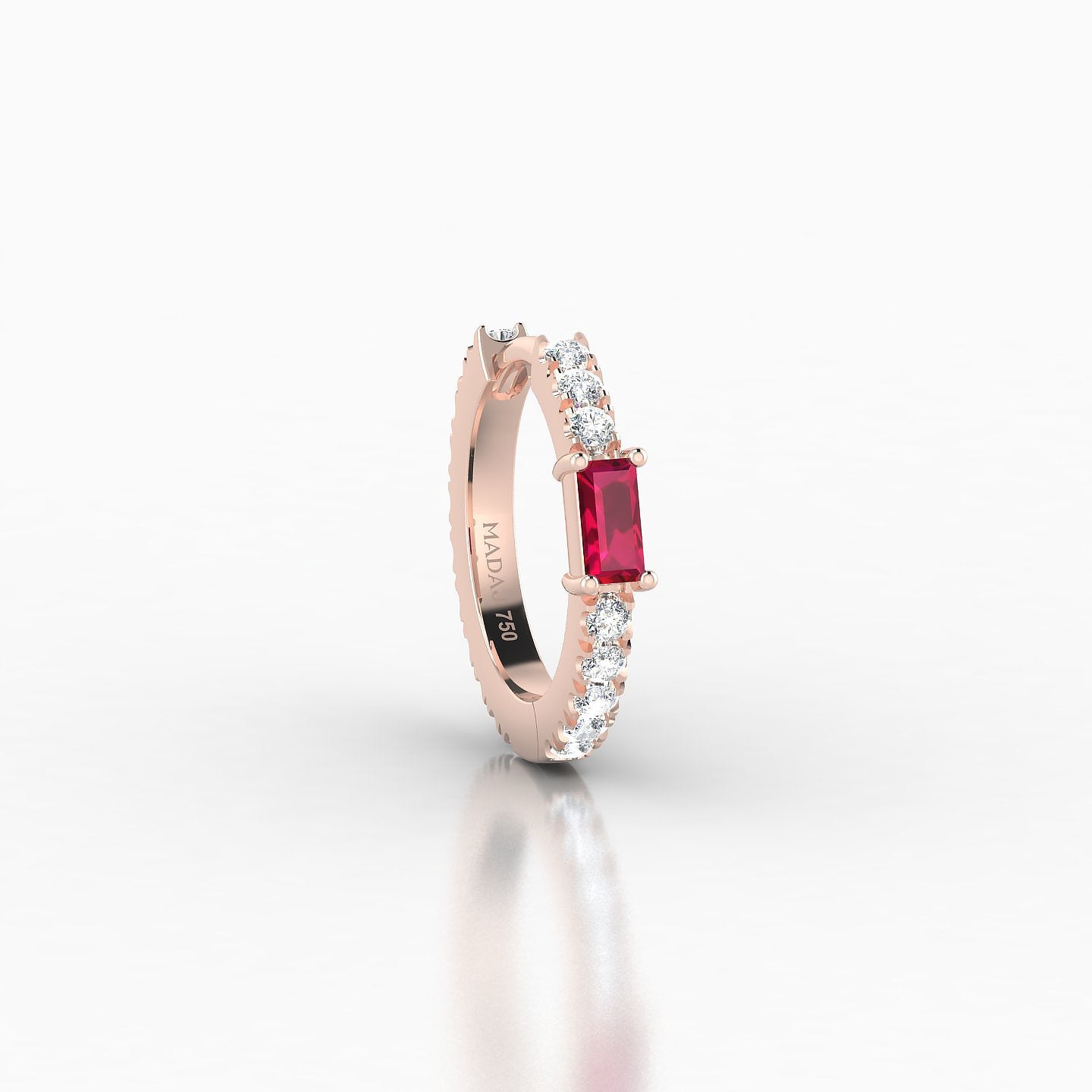 Inanna | 18k Rose Gold 8 mm Baguette Ruby & Diamond Hoop Piercing