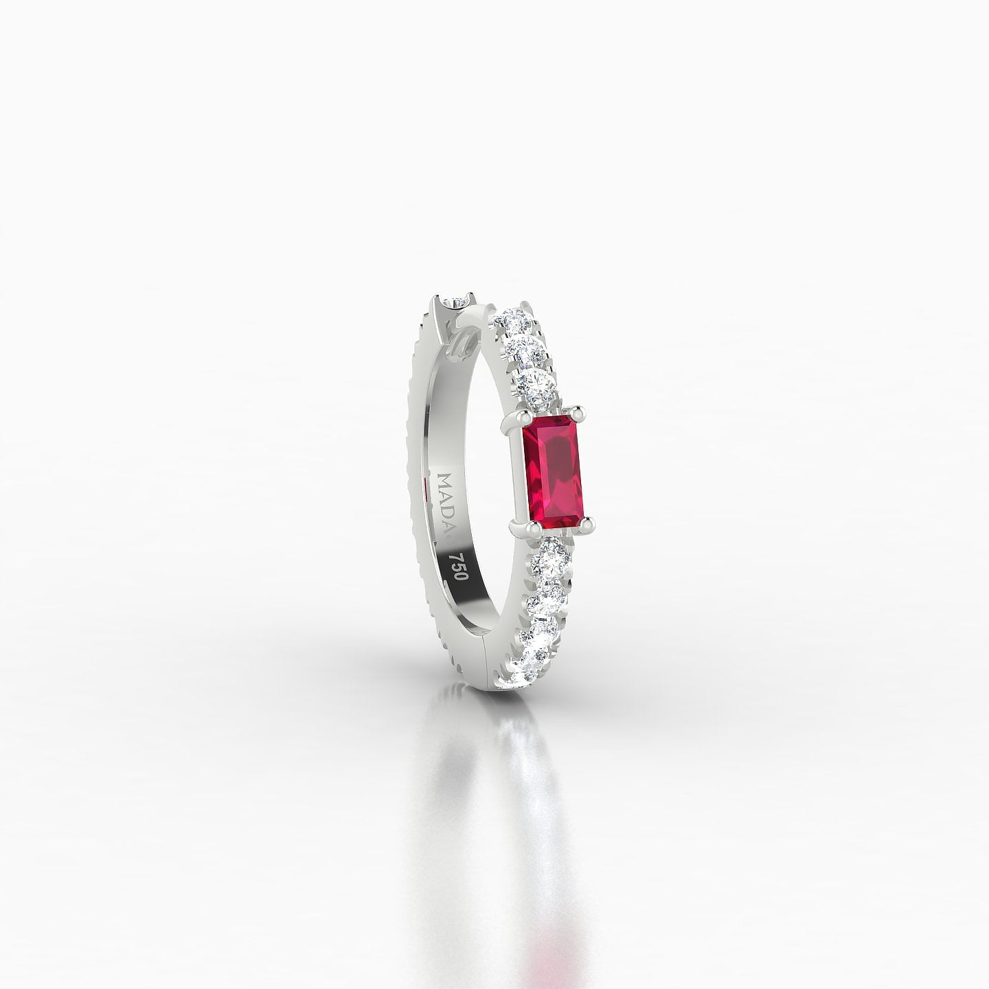 Inanna | 18k White Gold 8 mm Baguette Ruby & Diamond Hoop Piercing