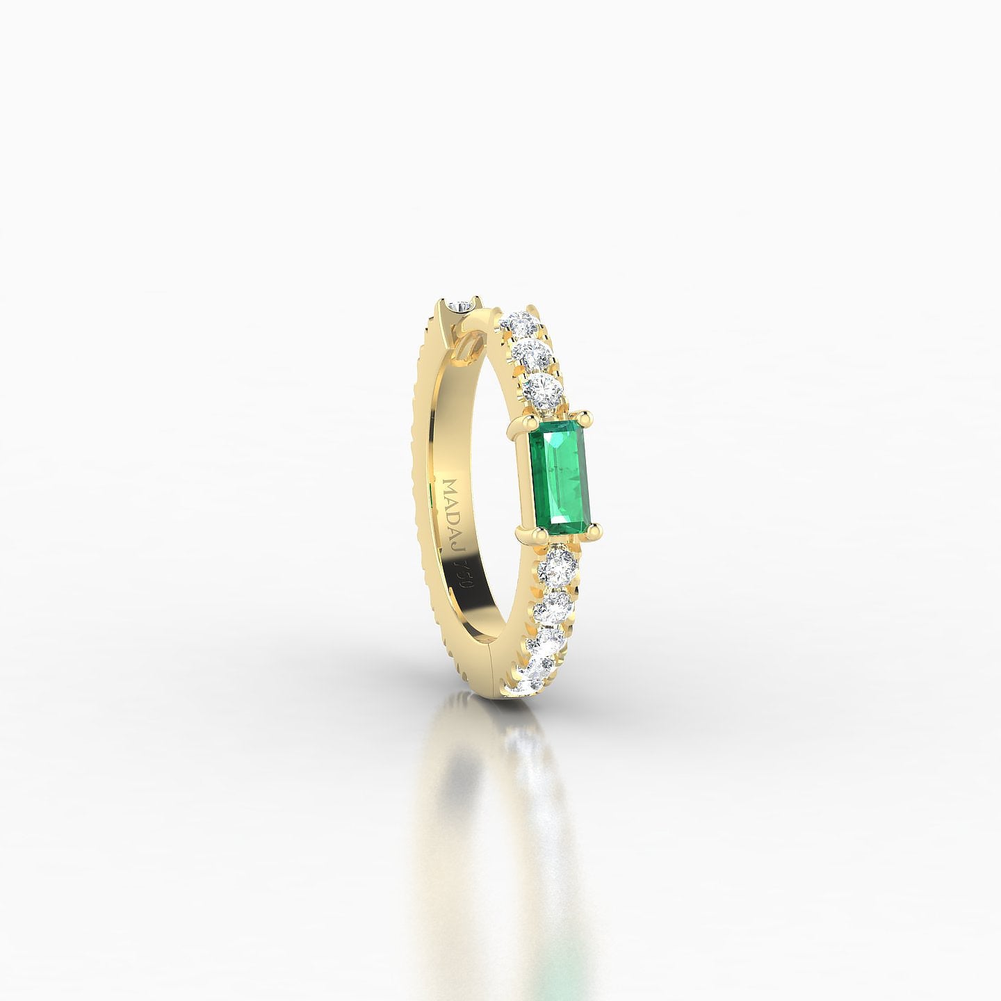 Inanna | 18k Yellow Gold 8 mm Baguette Emerald & Diamond Hoop Piercing