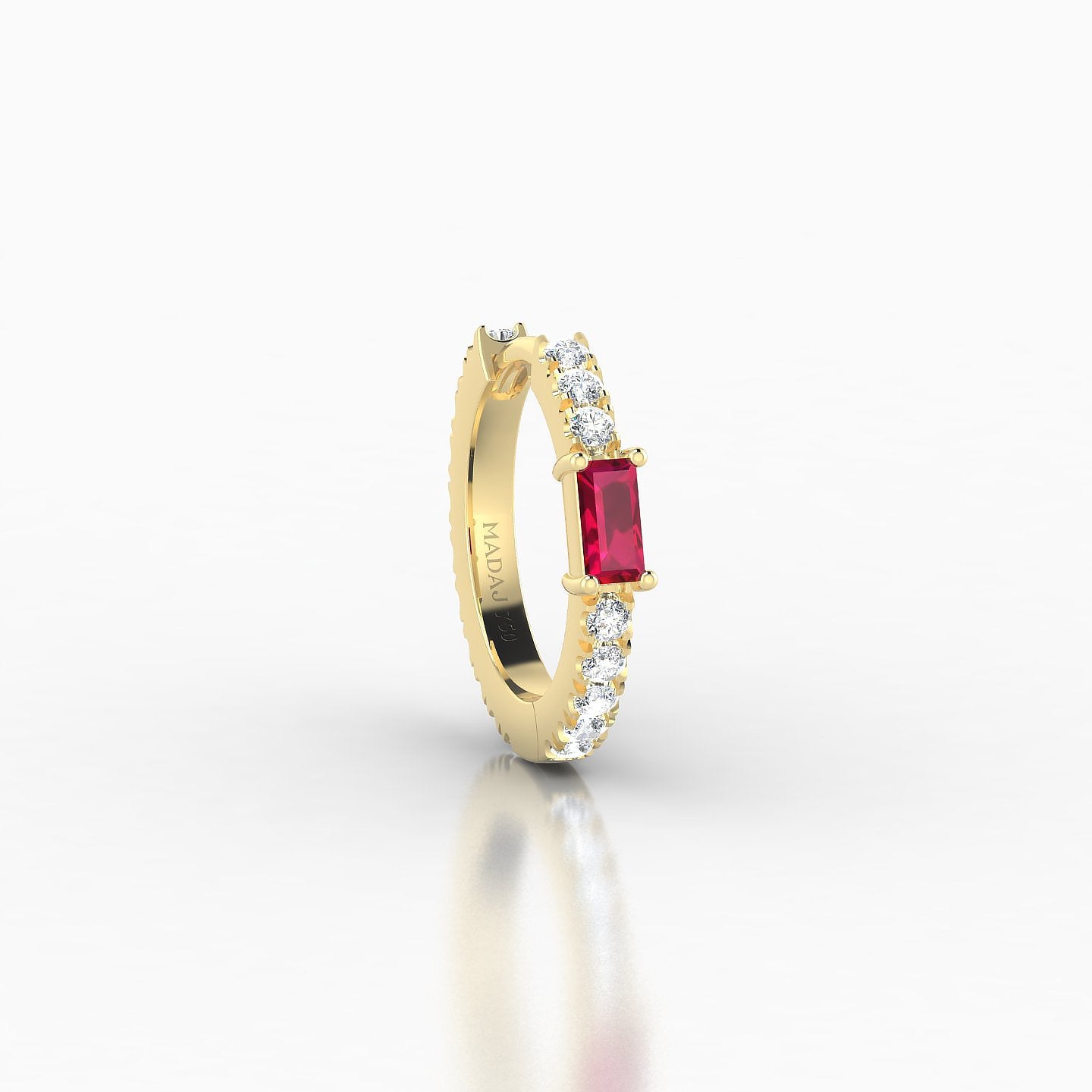 Inanna | 18k Yellow Gold 8 mm Baguette Ruby & Diamond Hoop Piercing