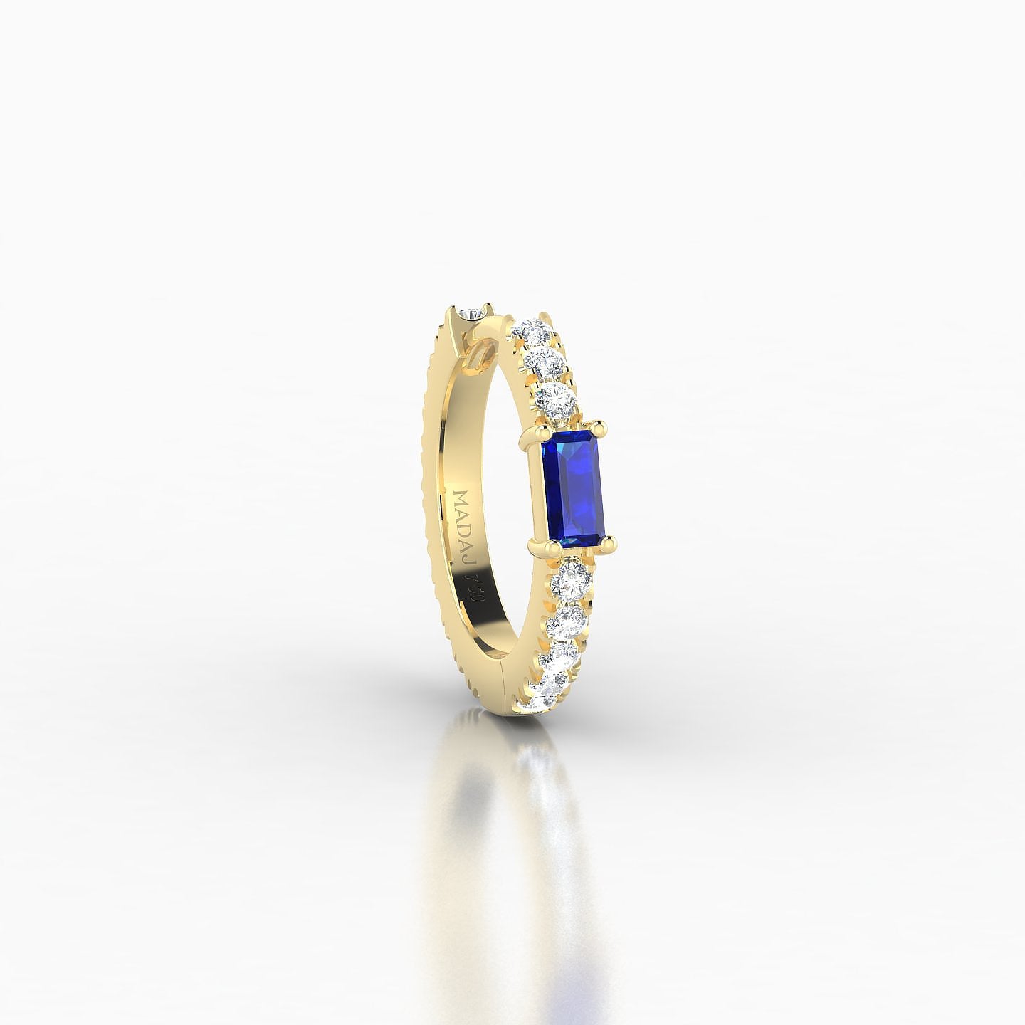 Inanna | 18k Yellow Gold 8 mm Baguette Sapphire & Diamond Hoop Piercing