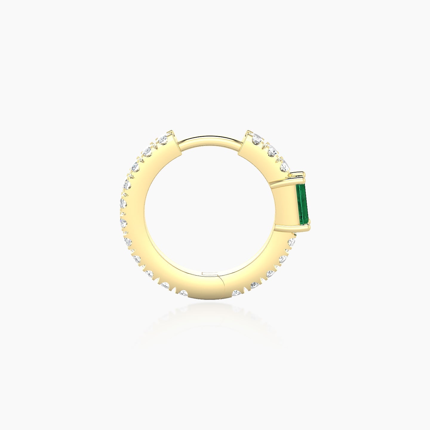 Inanna | 18k Yellow Gold 8 mm Baguette Emerald & Diamond Hoop Piercing