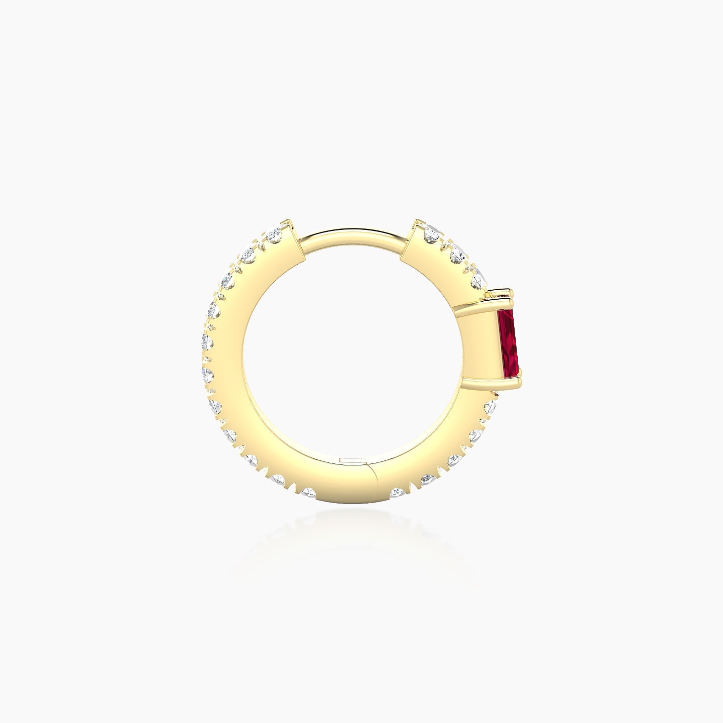 Inanna | 18k Yellow Gold 8 mm Baguette Ruby & Diamond Hoop Piercing