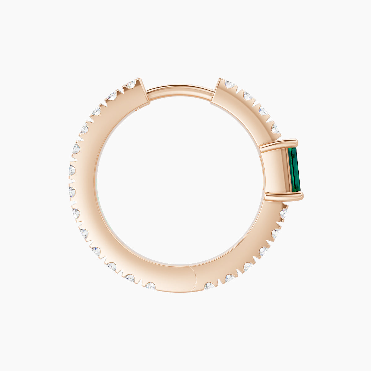 Inanna | 18k Rose Gold 9.5 mm Baguette Emerald & Diamond Hoop Piercing