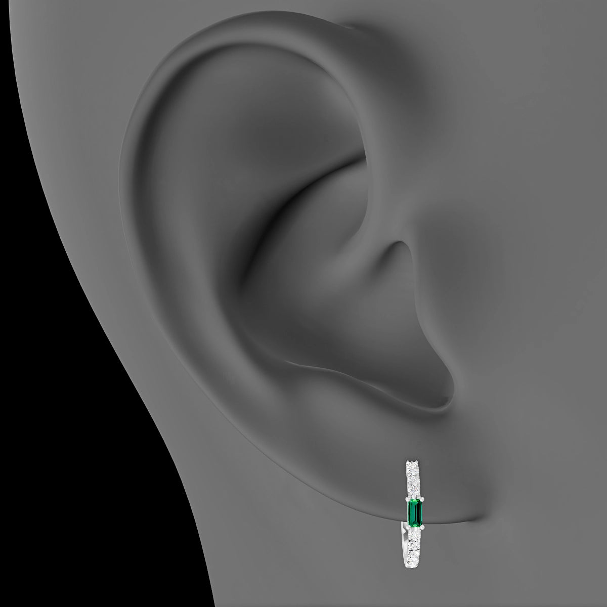 Inanna | 18k White Gold 9.5 mm Baguette Emerald & Diamond Hoop Piercing