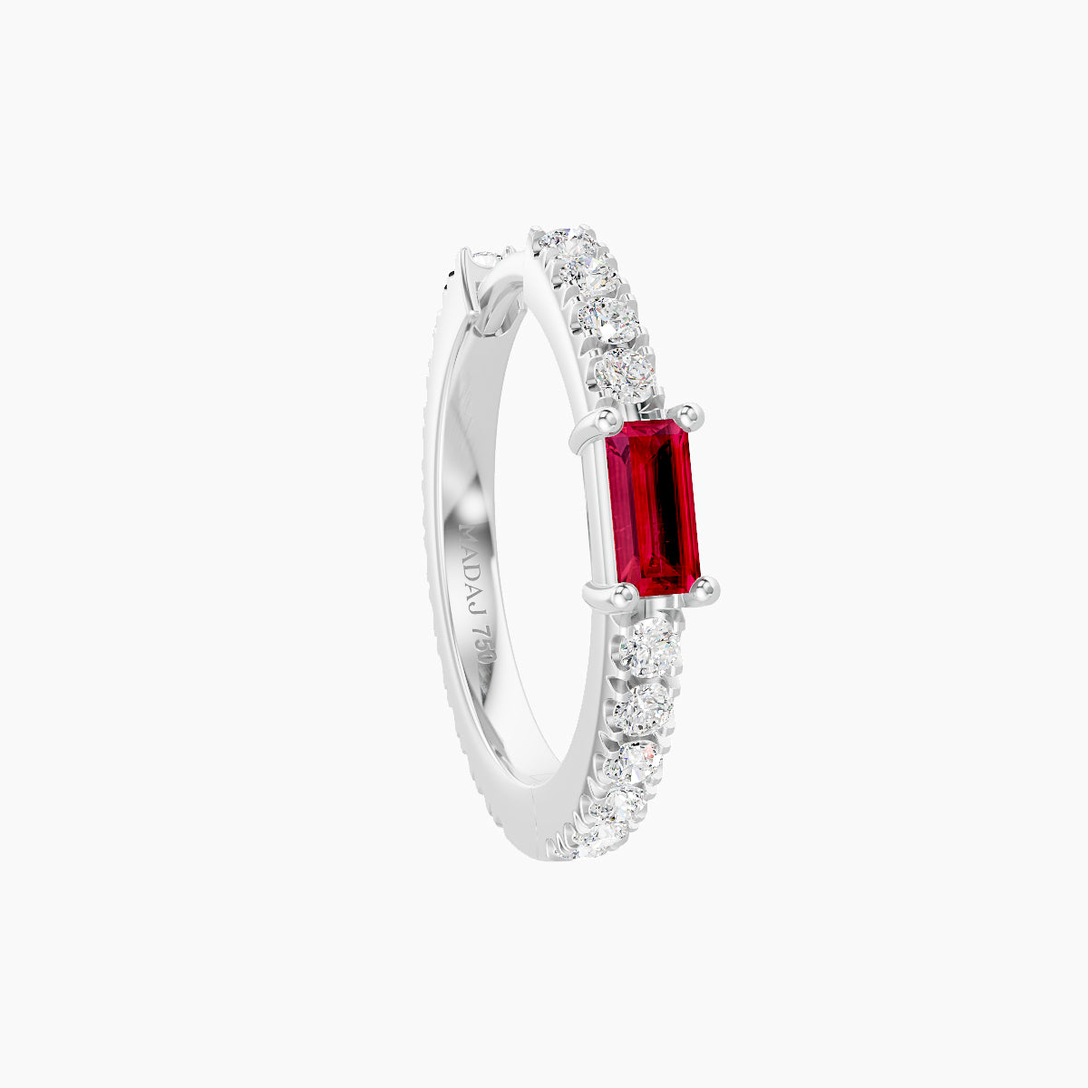 Inanna | 18k White Gold 9.5 mm Baguette Ruby & Diamond Hoop Piercing